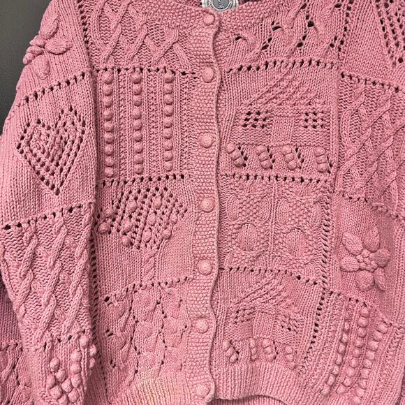 Vintage XL women's cropped hand knit cardigan Cape Isle Knitters pink mauve READ - Picture 6 of 6